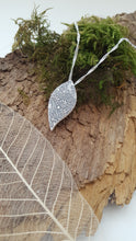 Fine silver leaf shaped pendant with vine and flower texture - Anna Ancell Jewellery