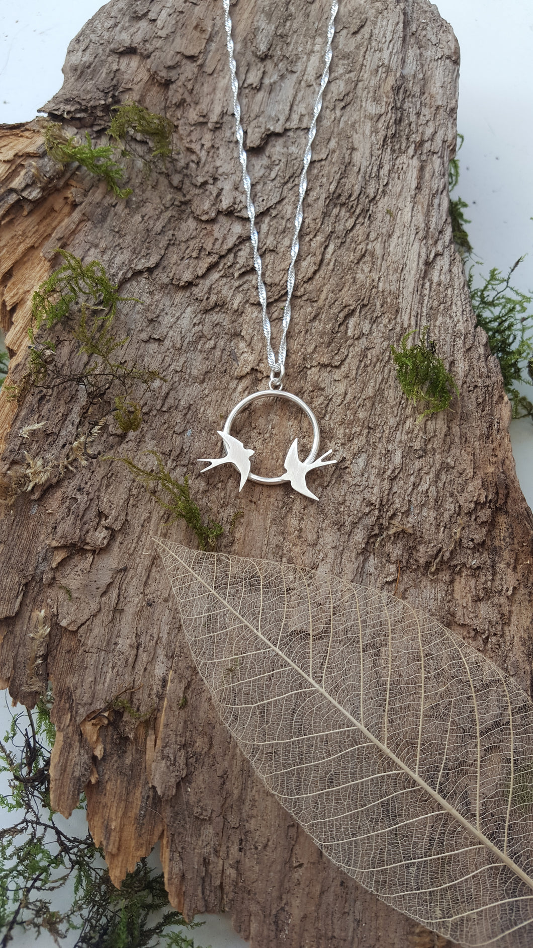 Sterling silver swallows in flight pendant - Anna Ancell Jewellery