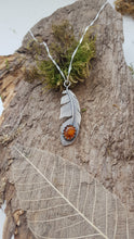 Sterling silver feather pendant with a stunning Amber gemstone - Anna Ancell Jewellery