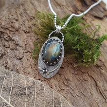 Labradorite pendant in sterling silver with leaf and berry details - Anna Ancell Jewellery