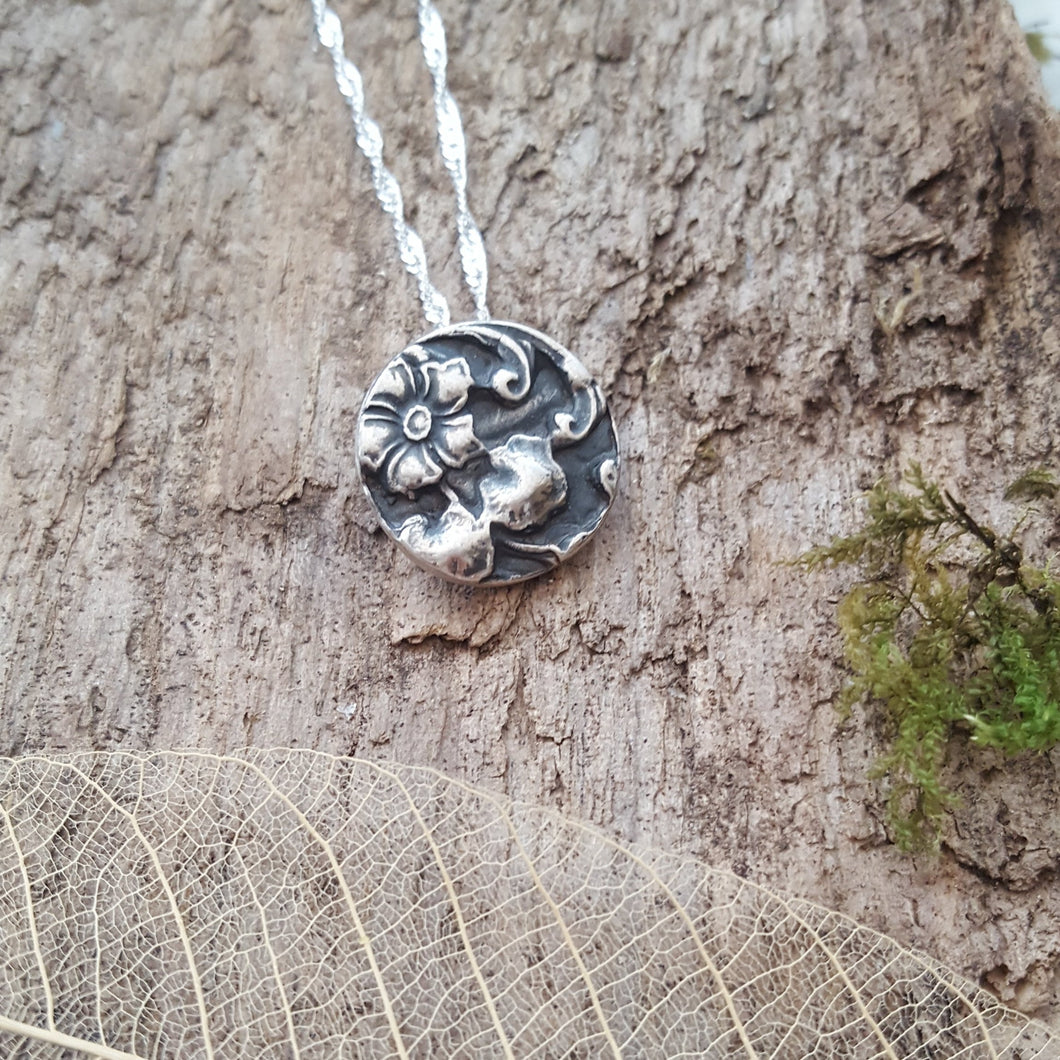 Fine silver flower detail pendant - Anna Ancell Jewellery