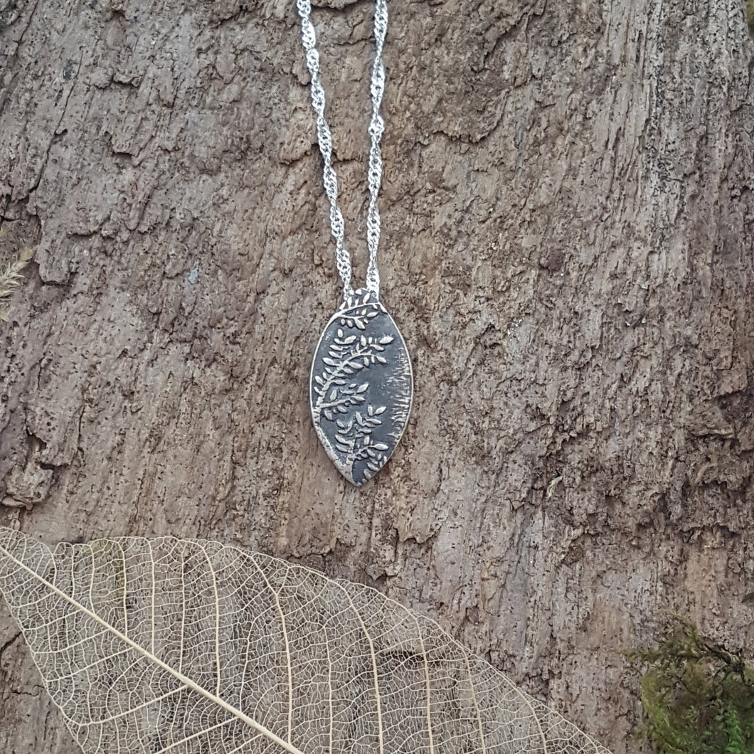 Fine Silver leaf detail pendant - Anna Ancell Jewellery