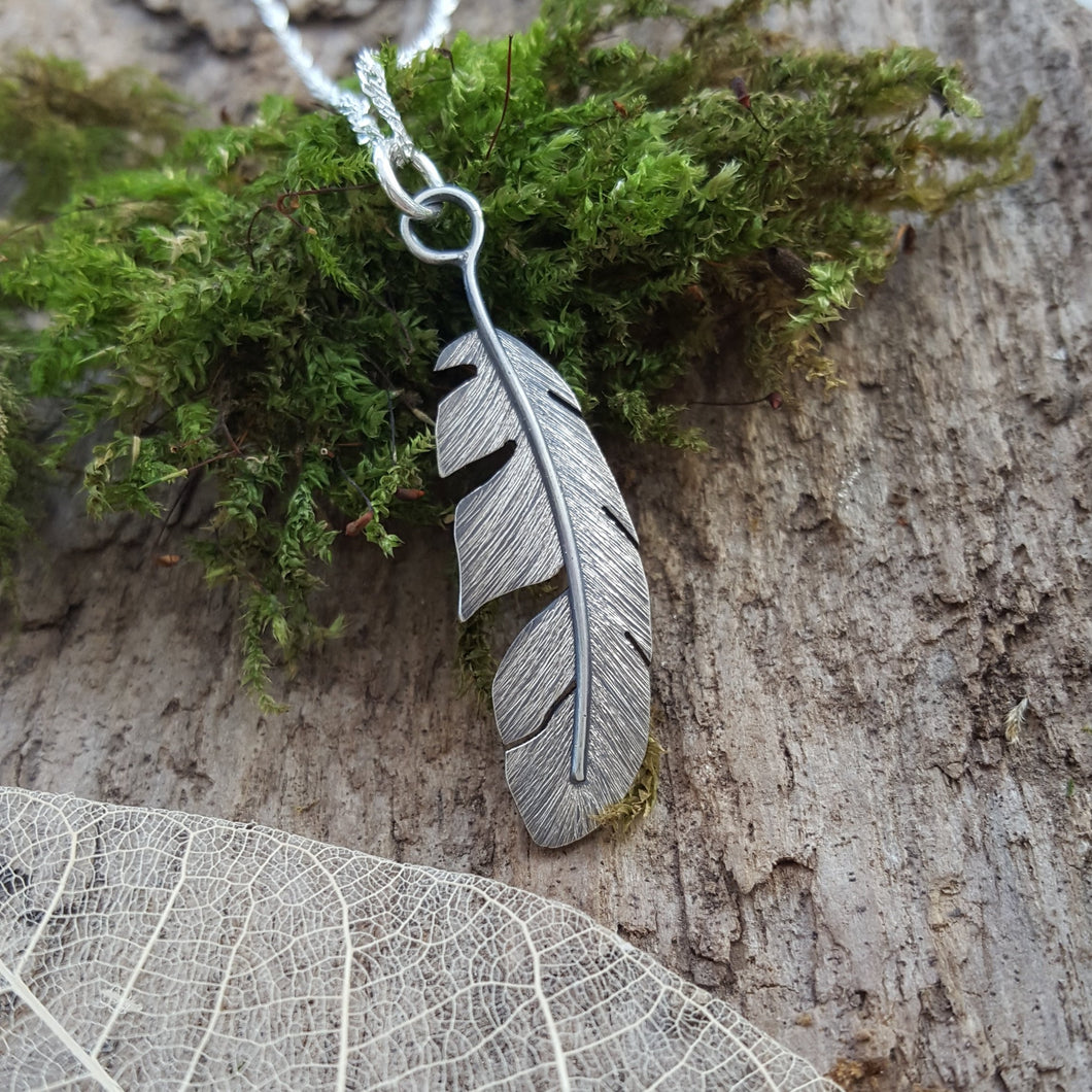 Sterling silver feather pendant - Anna Ancell Jewellery
