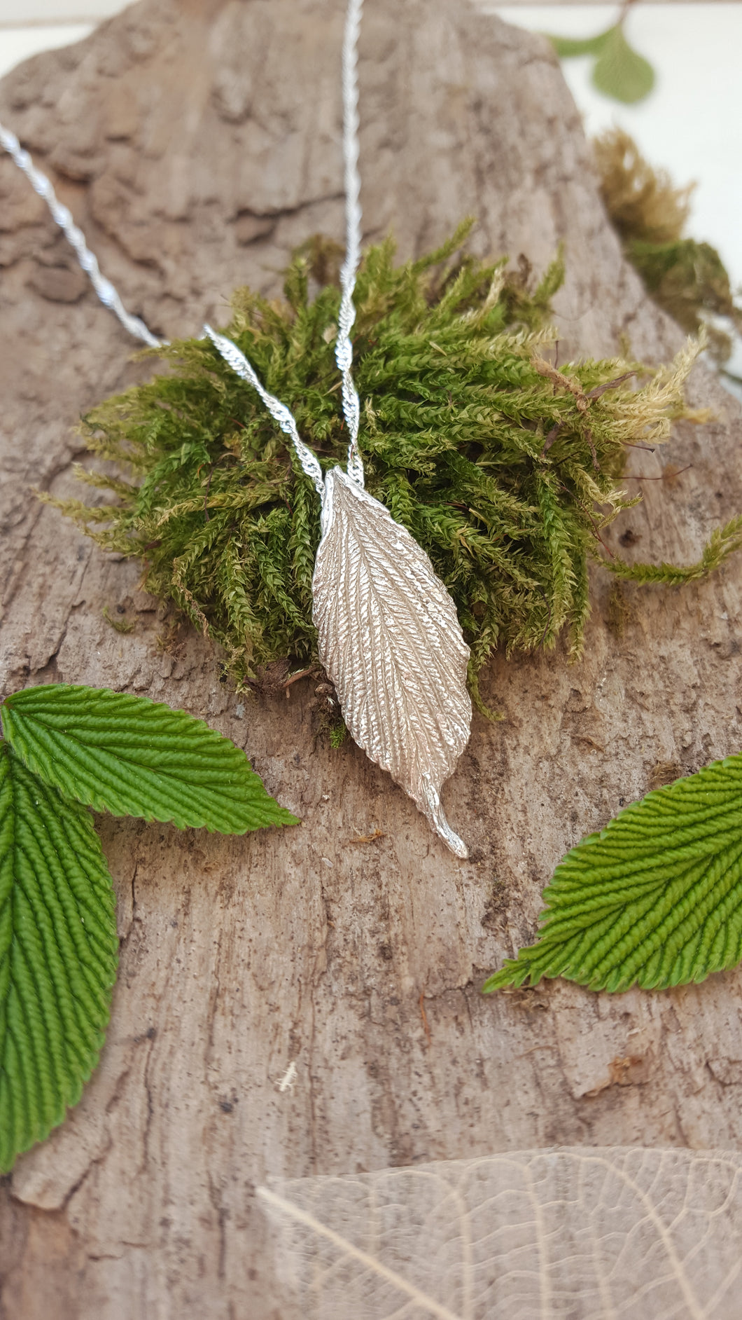 Handmade solid Fine silver leaf pendant/necklace - Made from a real spring leaf - Anna Ancell Jewellery