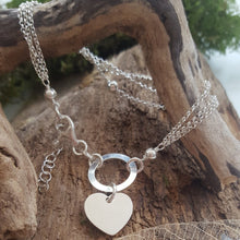 Triple strand sterling silver heart charm bracelet - perfect for engraving - Anna Ancell Jewellery
