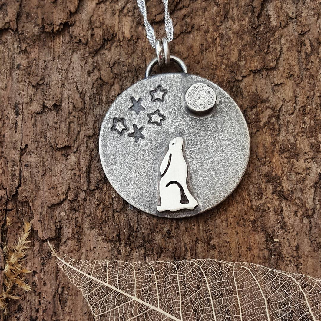 Sterling Silver moon gazing hare - Anna Ancell Jewellery