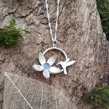 Sterling silver Hummingbird and flower pendant set with a beautiful opal cabachon - Anna Ancell Jewellery