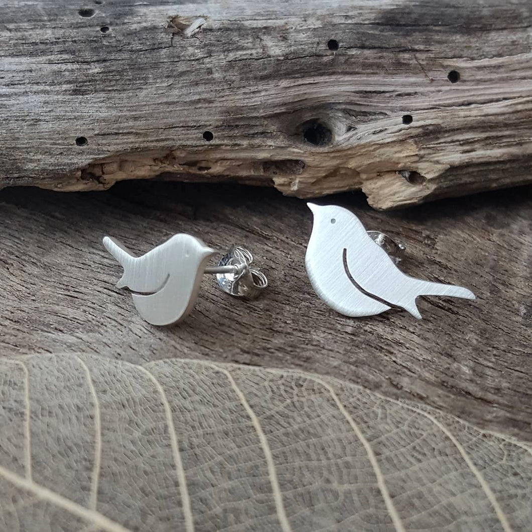 Handmade 925 Sterling silver Robin/bird stud earrings - bird lover gift - Anna Ancell Jewellery
