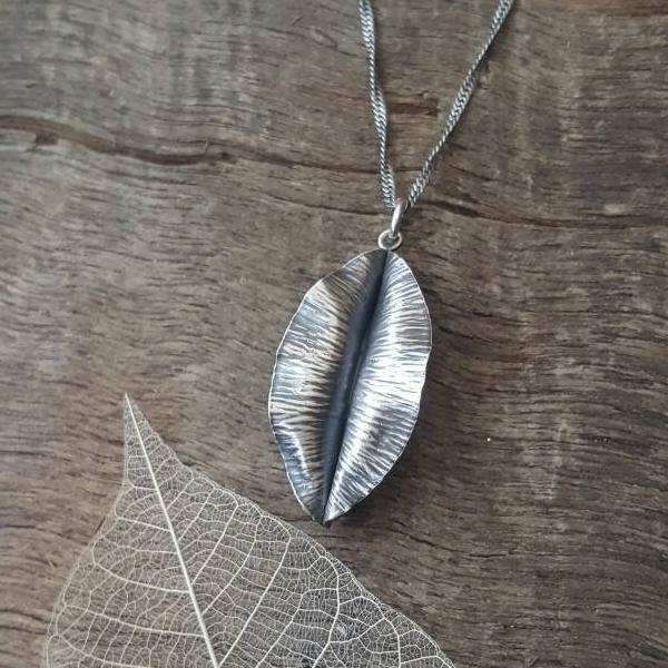 Sterling silver hand forged leaf pendant - Anna Ancell Jewellery