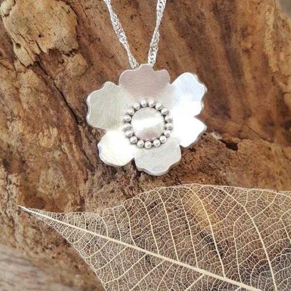 Sterling Silver Poppy Pendant - Anna Ancell Jewellery