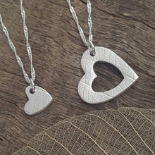 Heart Duo necklaces with leaf vein texture - Anna Ancell Jewellery